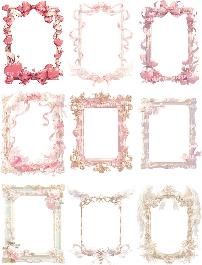 【透過素材120点】額縁|ガーリー風/2種(png)