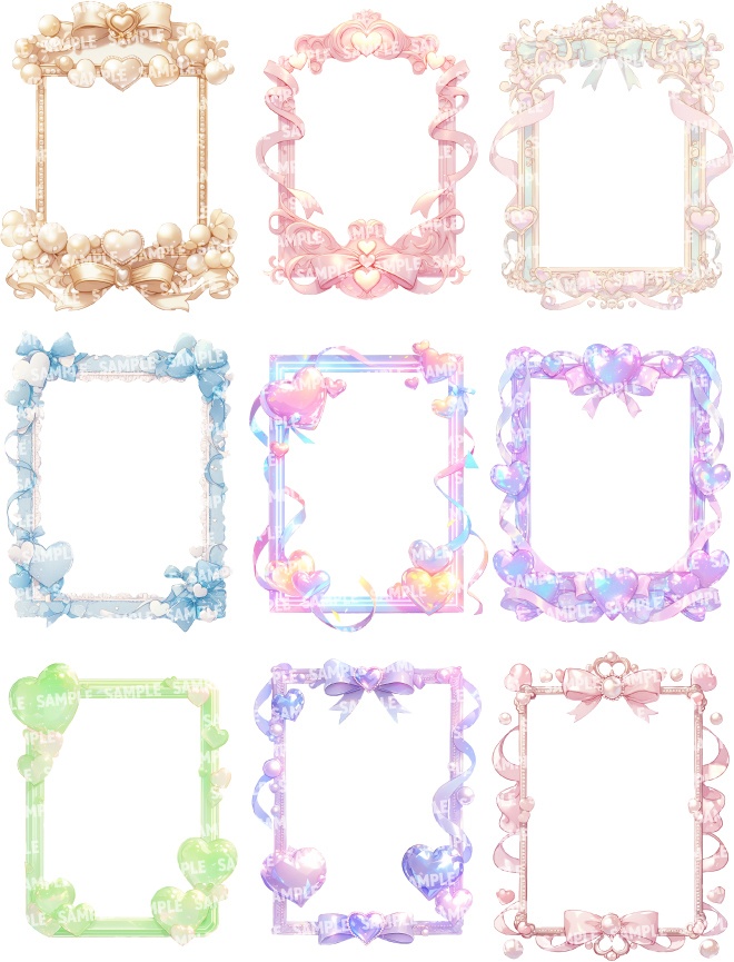 【透過素材120点】額縁|ガーリー風/2種(png)