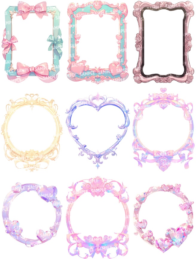 【透過素材120点】額縁|ガーリー風/2種(png)