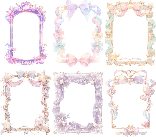 【透過素材120点】額縁|ガーリー風/2種(png)