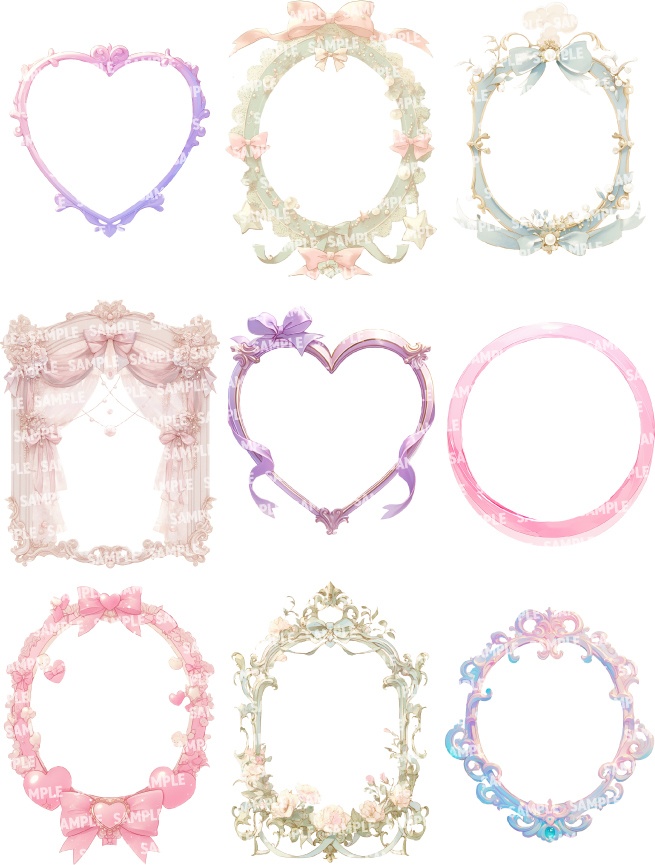 【透過素材120点】額縁|ガーリー風/2種(png)