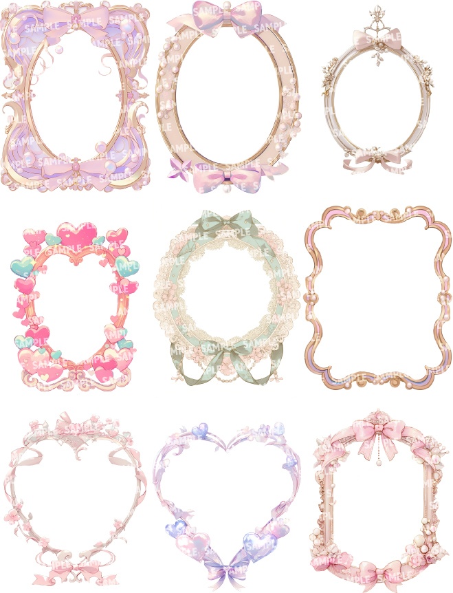 【透過素材120点】額縁|ガーリー風/2種(png)