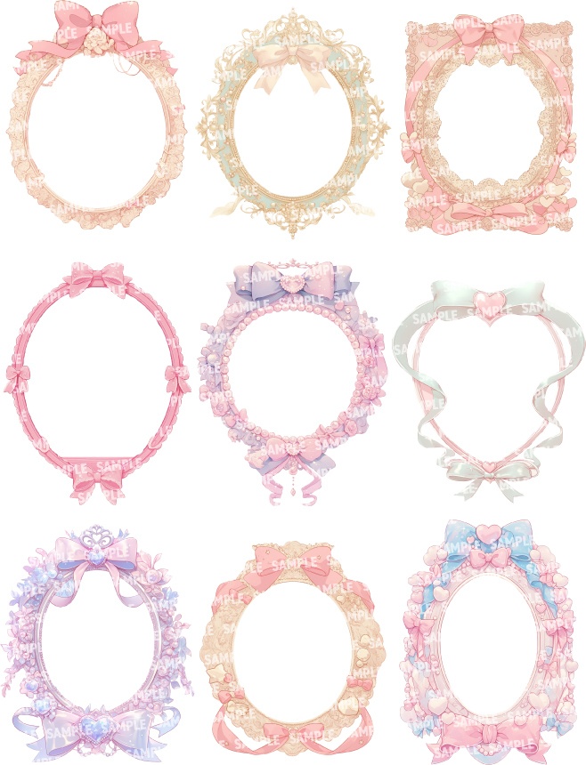 【透過素材120点】額縁|ガーリー風/2種(png)
