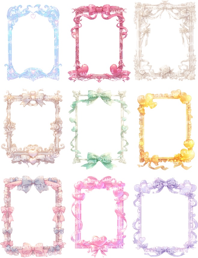 【透過素材120点】額縁|ガーリー風/2種(png)