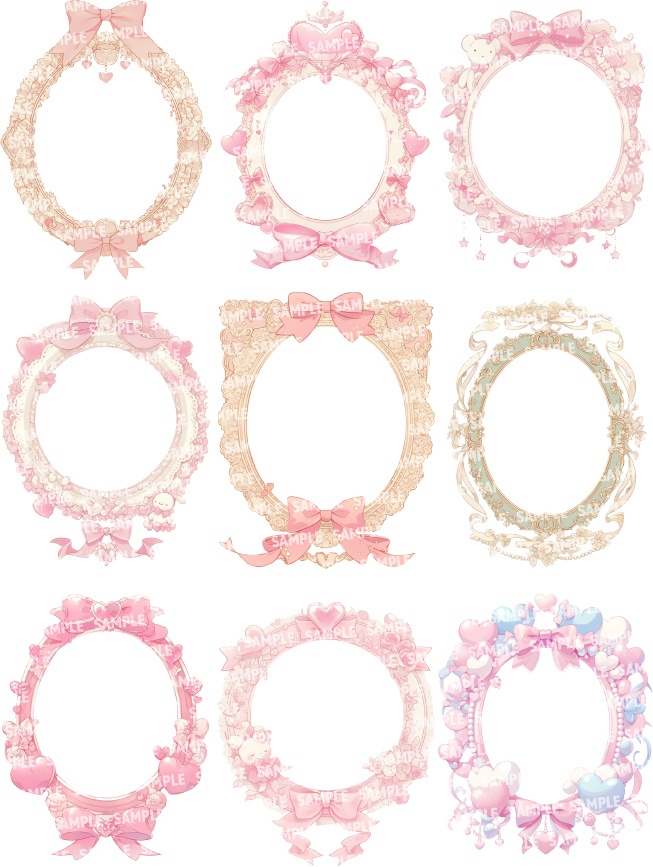 【透過素材120点】額縁|ガーリー風/2種(png)