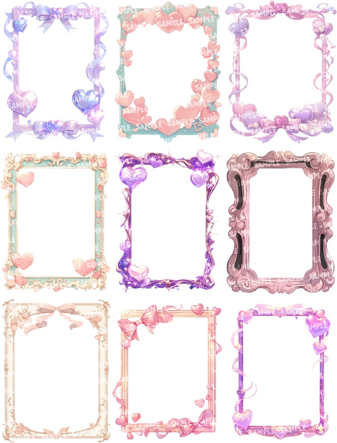 【透過素材120点】額縁|ガーリー風/2種(png)