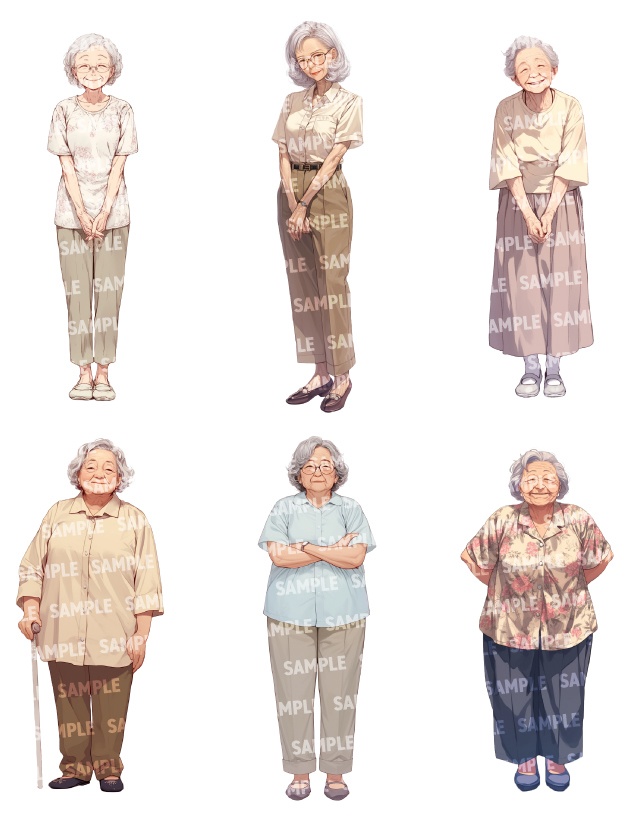 【立ち絵30点】老人|女性/差分あり(png)