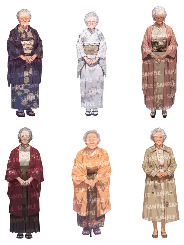 【立ち絵30点】老人|女性/差分あり(png)