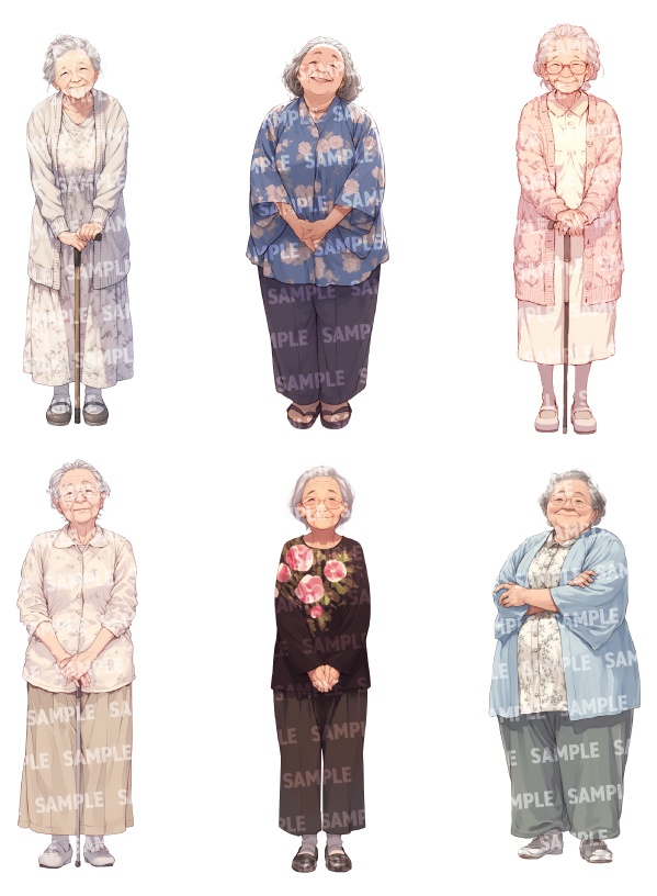 【立ち絵30点】老人|女性/差分あり(png)