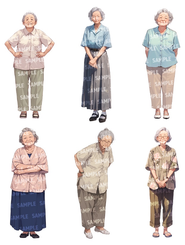 【立ち絵30点】老人|女性/差分あり(png)