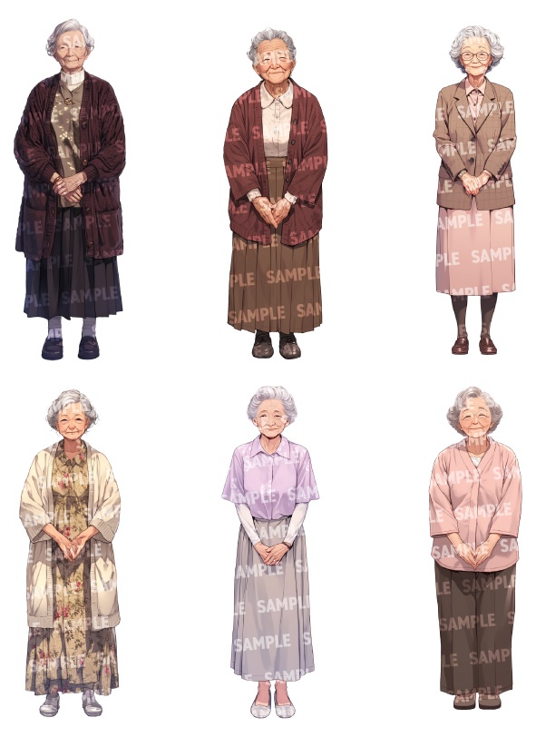 【立ち絵30点】老人|女性/差分あり(png)