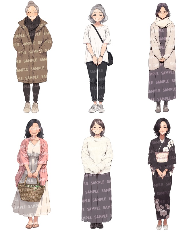 【立ち絵30点】中年|女性/差分あり(png)