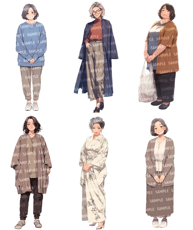 【立ち絵30点】中年|女性/差分あり(png)