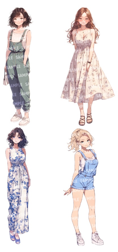 【立ち絵20点】夏服セット|女性/差分あり(png)