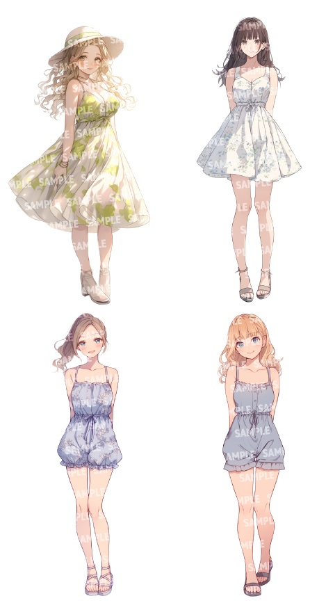 【立ち絵20点】夏服セット|女性/差分あり(png)