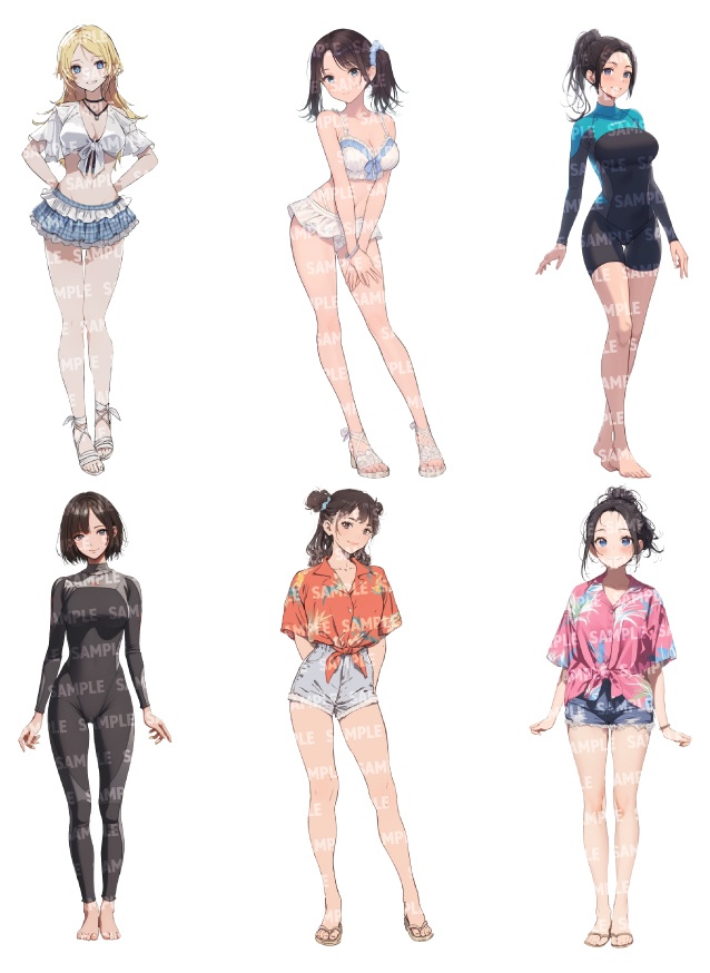 【立ち絵20点】夏服セット|女性/差分あり(png)