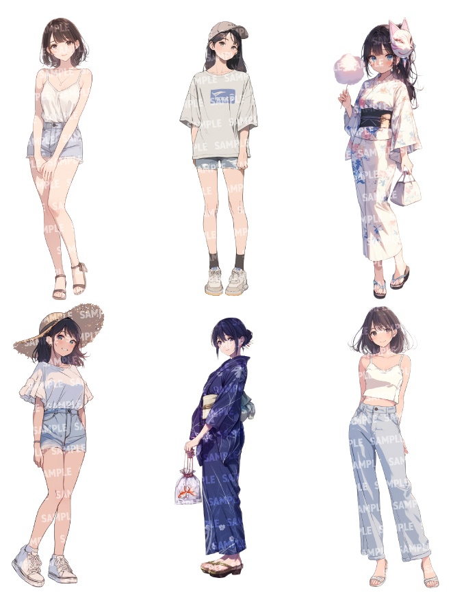 【立ち絵20点】夏服セット|女性/差分あり(png)