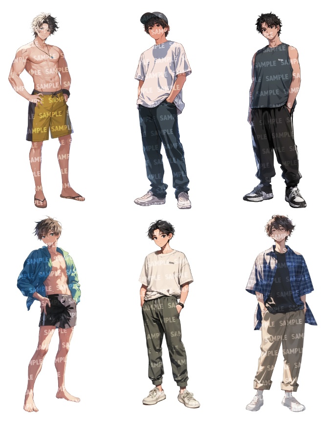 【立ち絵20点】夏服セット|男性/差分あり(png)