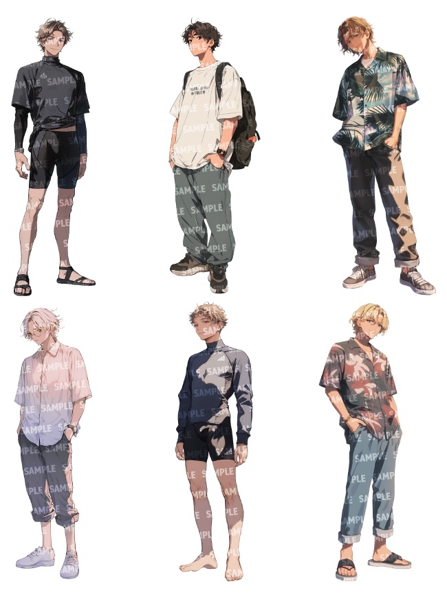 【立ち絵20点】夏服セット|男性/差分あり(png)