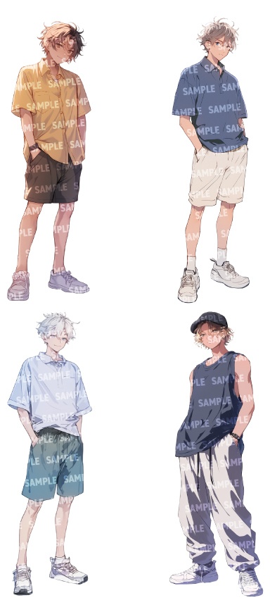 【立ち絵20点】夏服セット|男性/差分あり(png)