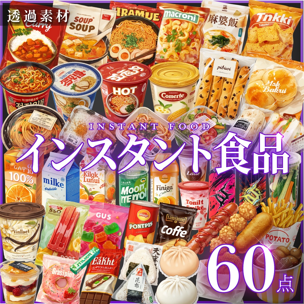 【透過素材60点】インスタント食品(png)