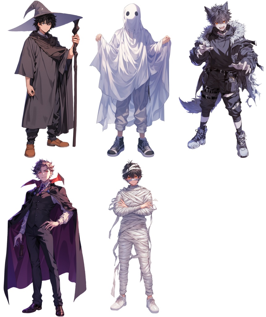 【立ち絵20点】ハロウィン仮装|男性(png)