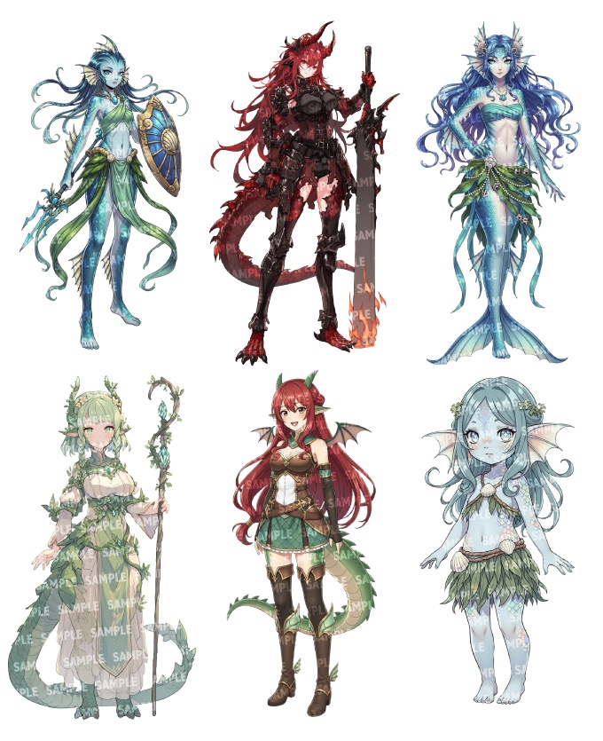 【立ち絵60点】ファンタジー(人外)|女性(png)