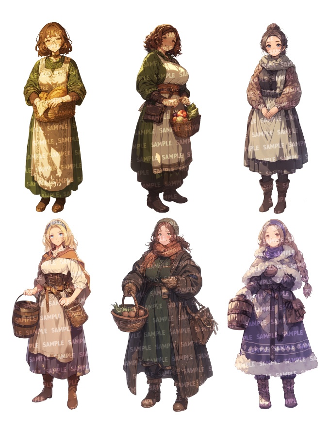 【立ち絵30点】ファンタジー(村人)|女性(png)