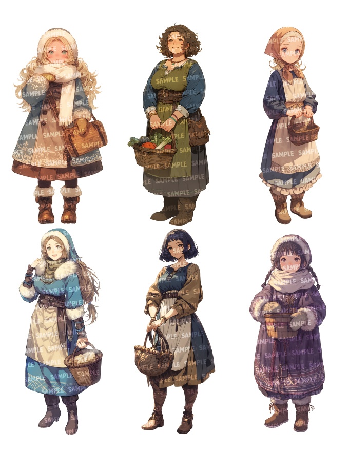 【立ち絵30点】ファンタジー(村人)|女性(png)