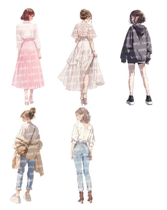 【立ち絵40点】後ろ姿|女性(png)