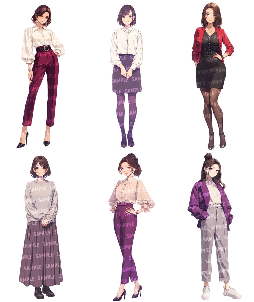 【立ち絵60点】オフィスカジュアル|女性/差分あり(png)