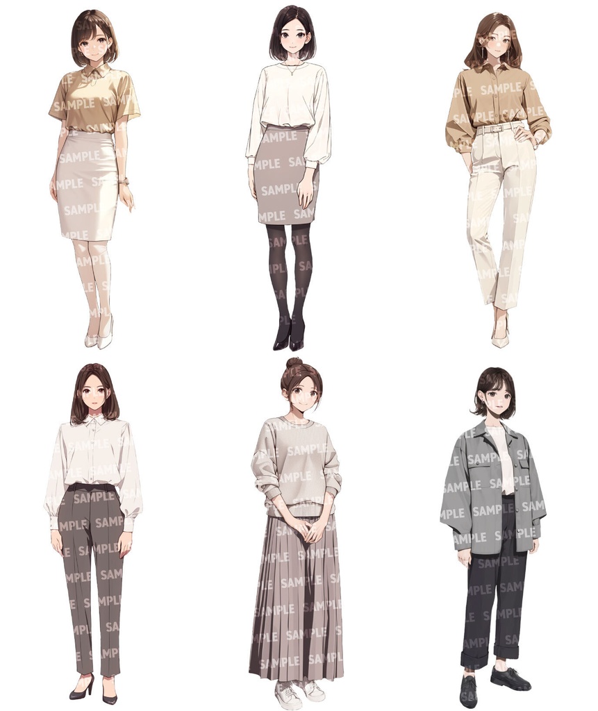 【立ち絵60点】オフィスカジュアル|女性/差分あり(png)