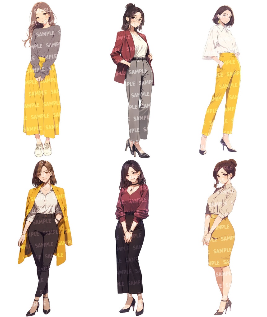 【立ち絵60点】オフィスカジュアル|女性/差分あり(png)