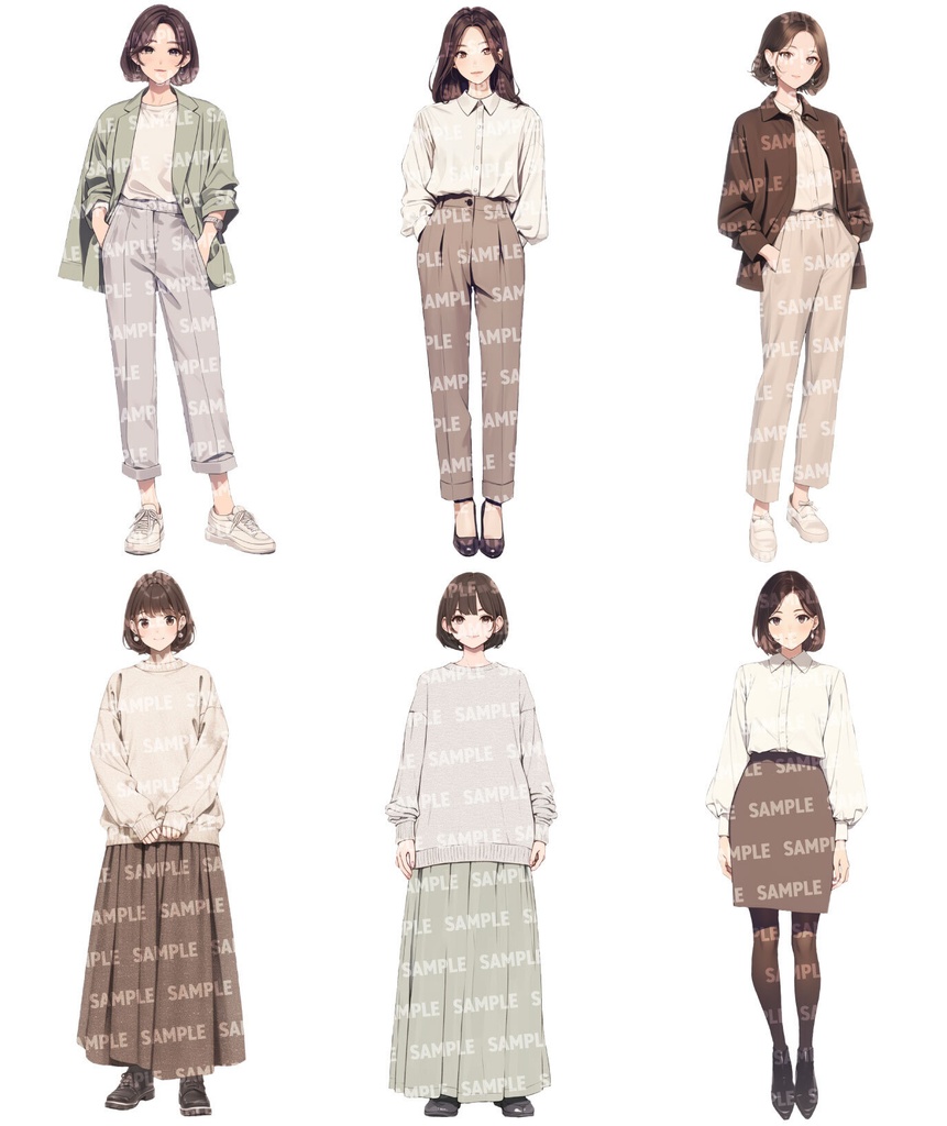 【立ち絵60点】オフィスカジュアル|女性/差分あり(png)