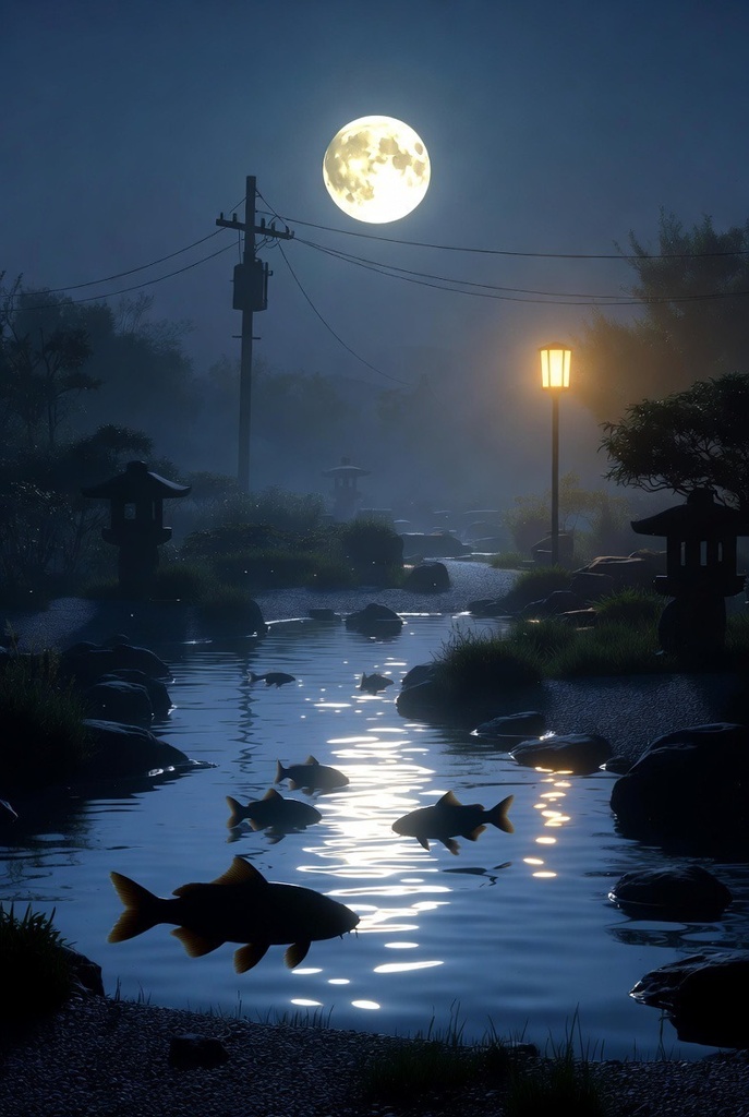 「月灯の夜庭園 - 幻想鯉泳ぐ 4K壁紙パック 15枚」