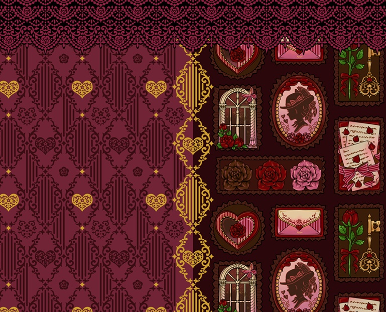 +薔薇と恋文+ポーチ(ワイン)