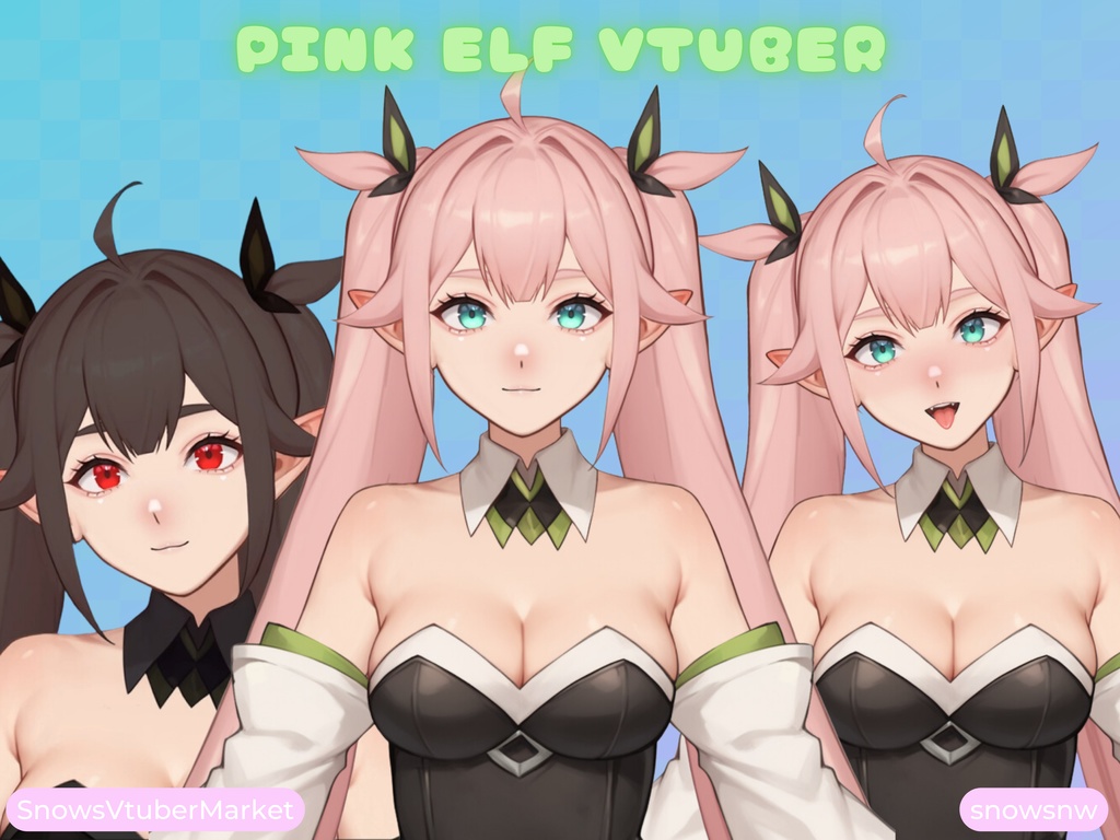 Pink Green Elf Girl Full Body Vtuber Mode【live2dモデル/live2d model】