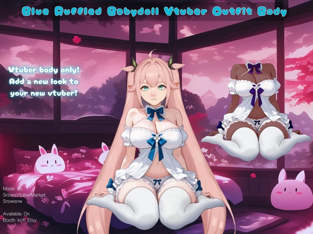 Blue Ruffled Babydoll Vtuber Outfit Body | Ready to Use