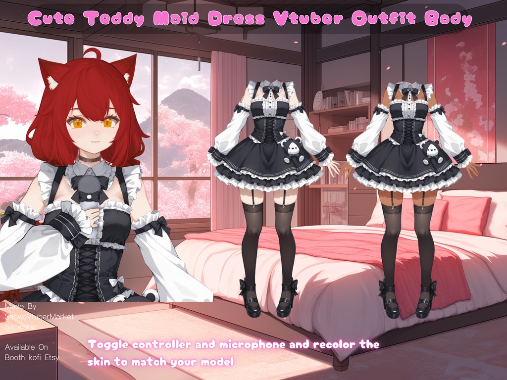 Black Teddy Maid Dress Vtuber Outfit Body | Ready to Use