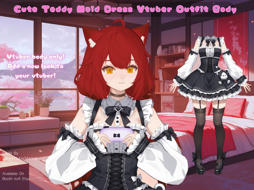 Black Teddy Maid Dress Vtuber Outfit Body | Ready to Use