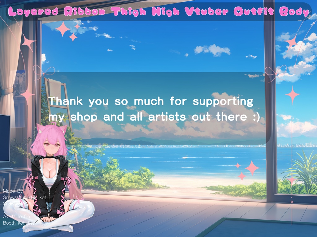Layered Ribbon Hoodie Thigh High Vtuber Outfit Body | Ready to Use