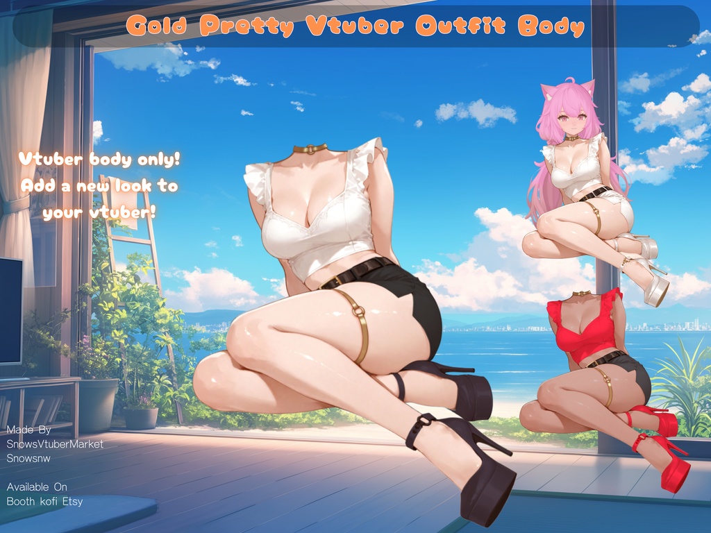 Gold Pretty Vtuber Outfit Body | Ready to Use