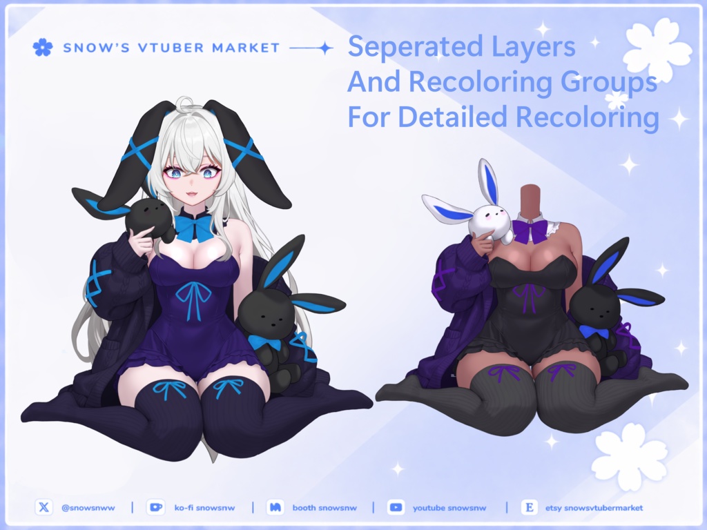 Ribbon Bunny Vtuber Asset | Outfit and Body and Bunny Ears only | Adorable Outfit