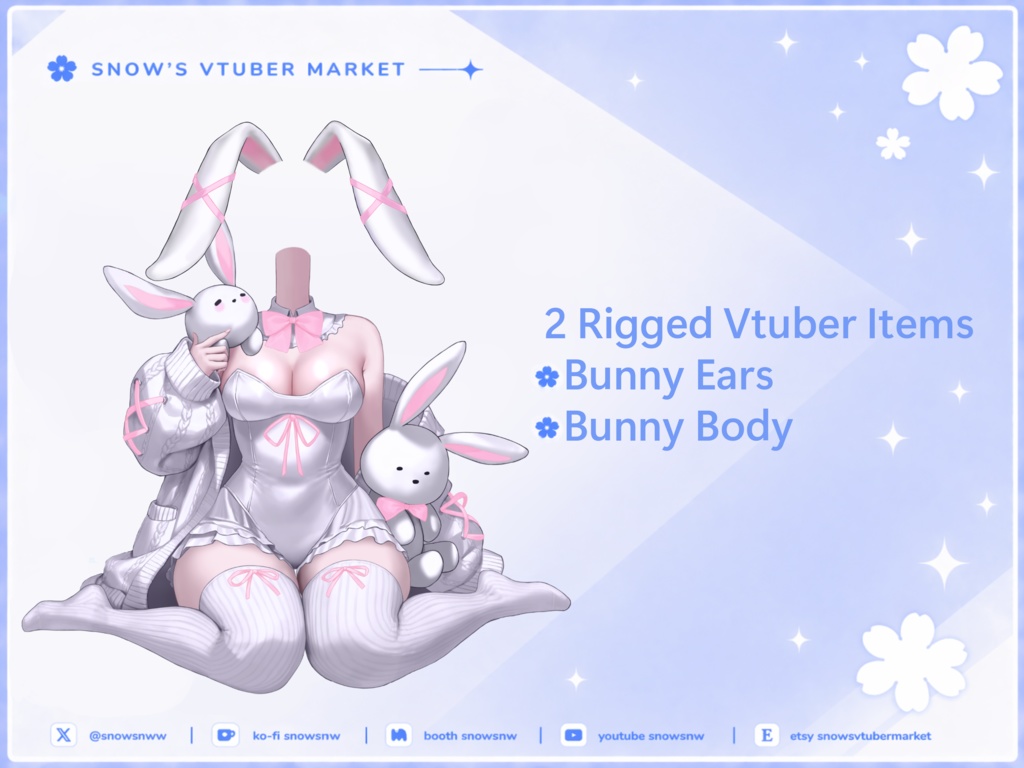 Ribbon Bunny Vtuber Asset | Outfit and Body and Bunny Ears only | Adorable Outfit