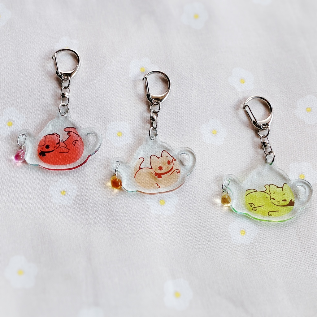 お茶会♡にゃんことティーポット アシメピアス/イヤリング/チャーム✩.*˚ 安っぽく