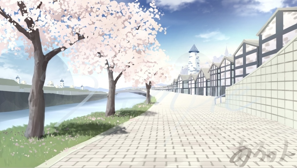 【配信背景画像】異国の川沿い昼・夕