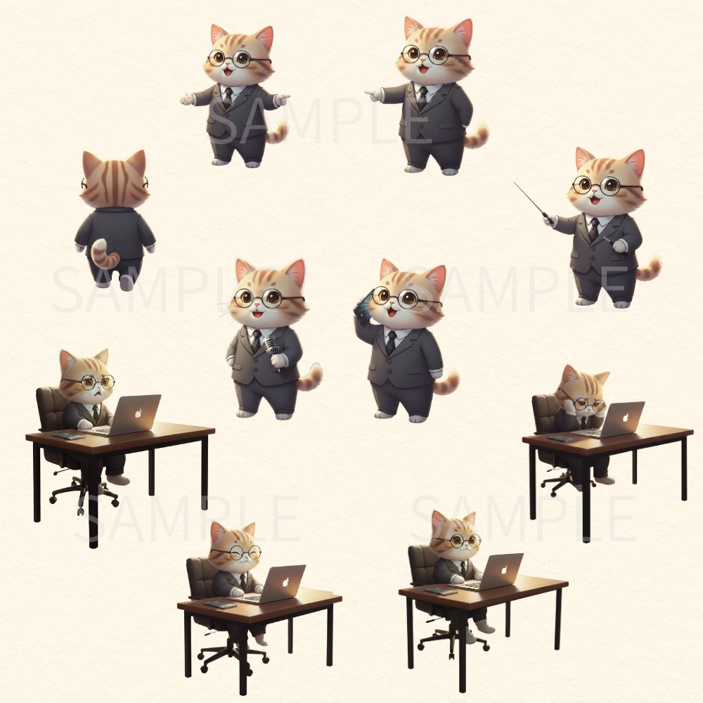note・ブログで使いやすい。先生役のオフィス猫 挿絵素材