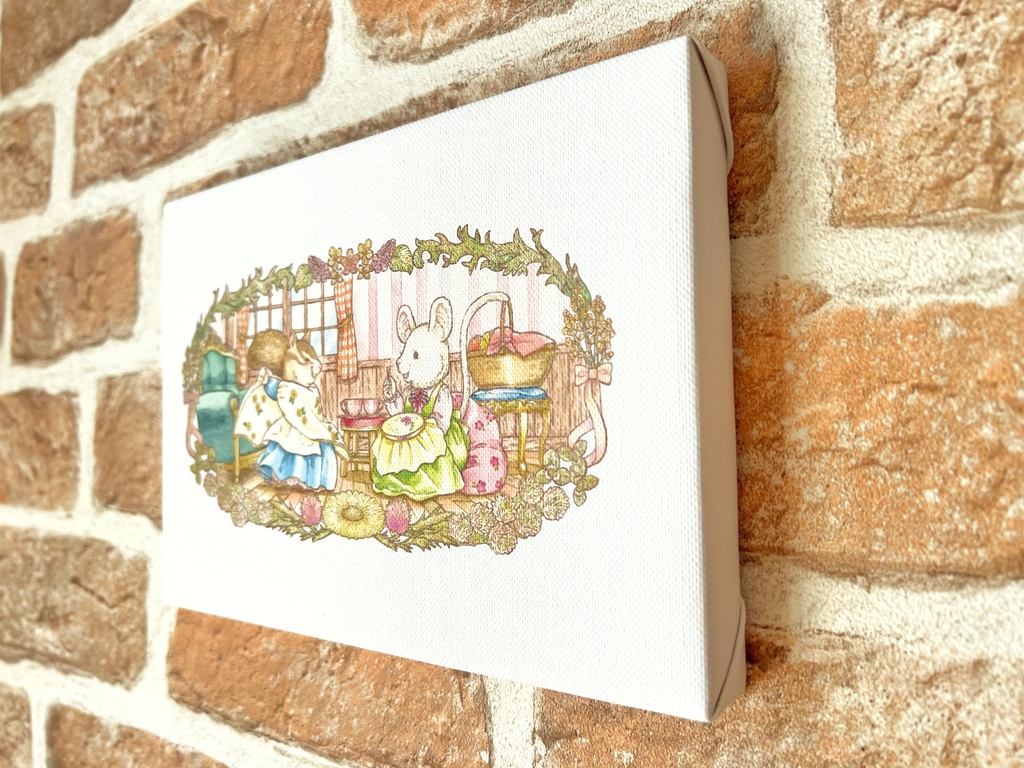 リスさんたちの刺繍 キャンバスパネル