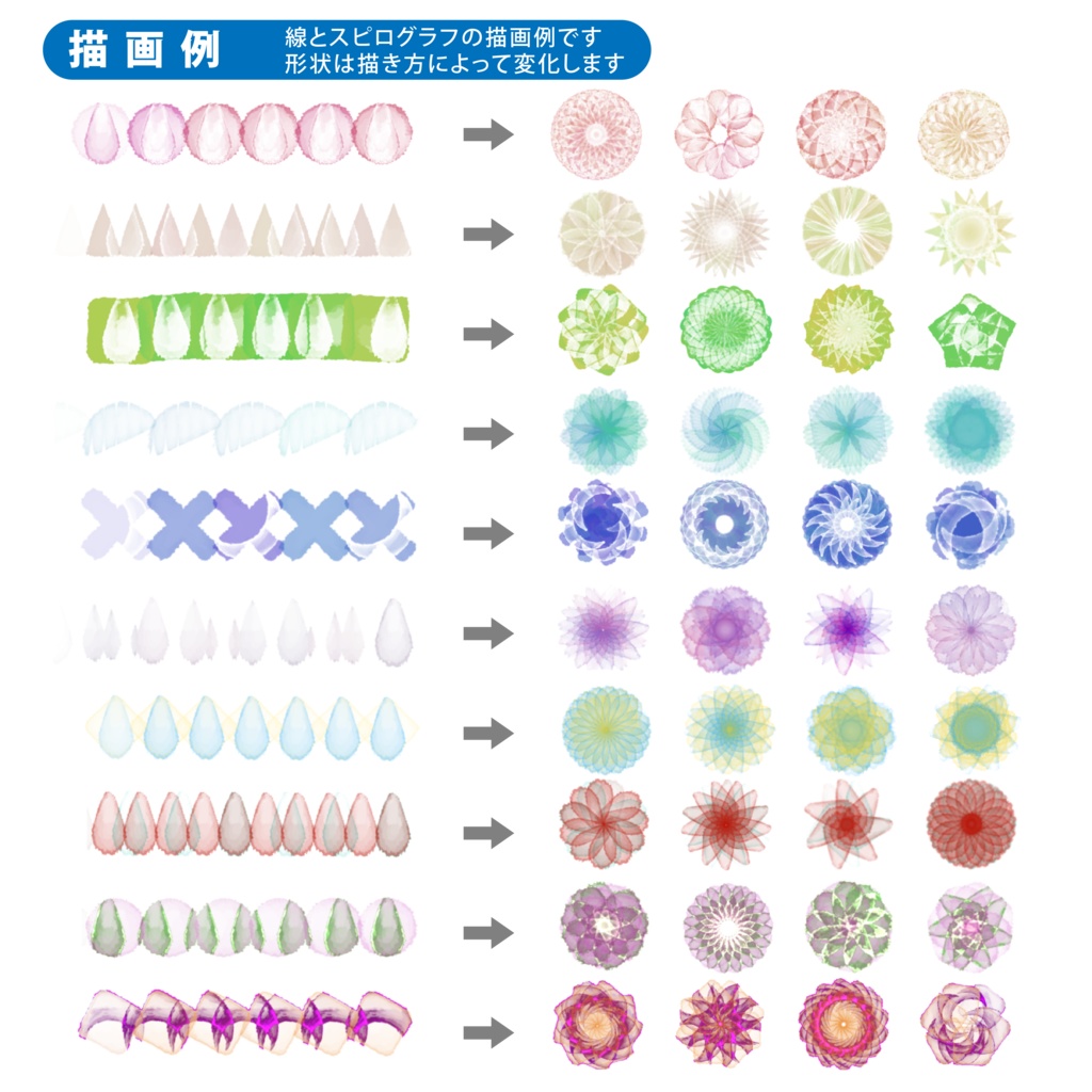procreate用 スピログラフと花の描けるブラシの87種類セット