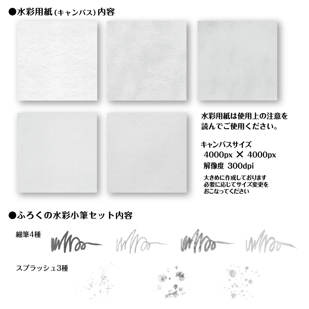 procreate用 水絵彩色(水彩ブラシと水彩用紙データ)